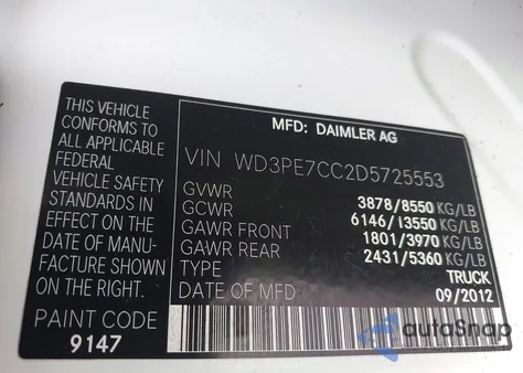 2013 Mercedes-Benz Sprinter 2500 Normal Roof from USA, damaged, VIN WD3PE7CC2D5725553